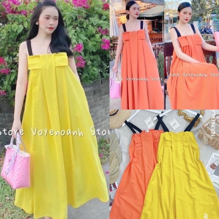 Váy đầm nữ nơ xoè lụa thô hàng Qc loại 1 , Đầm maxi đi du lịch | BigBuy360 - bigbuy360.vn