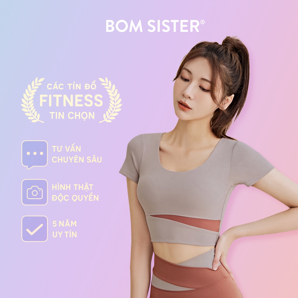 Áo lót tập Yoga - Gym croptop có tay thun co giãn 4 chiều BOM SISTER AT0060