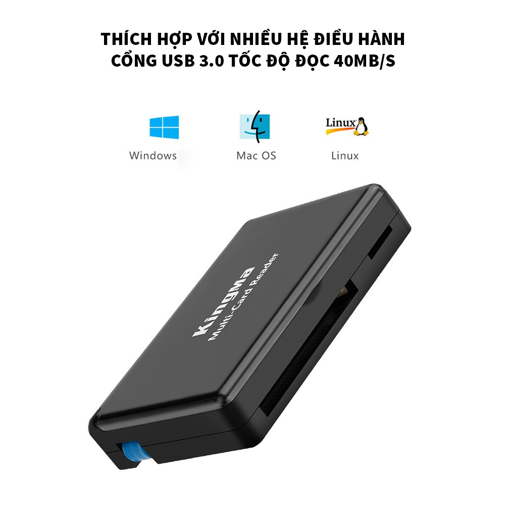 Đầu đọc thẻ nhớ SD,Micro SD,TF,CF cổng USB 3.0 có tích hợp hộp đựng thẻ hàng chính hãng Kingma