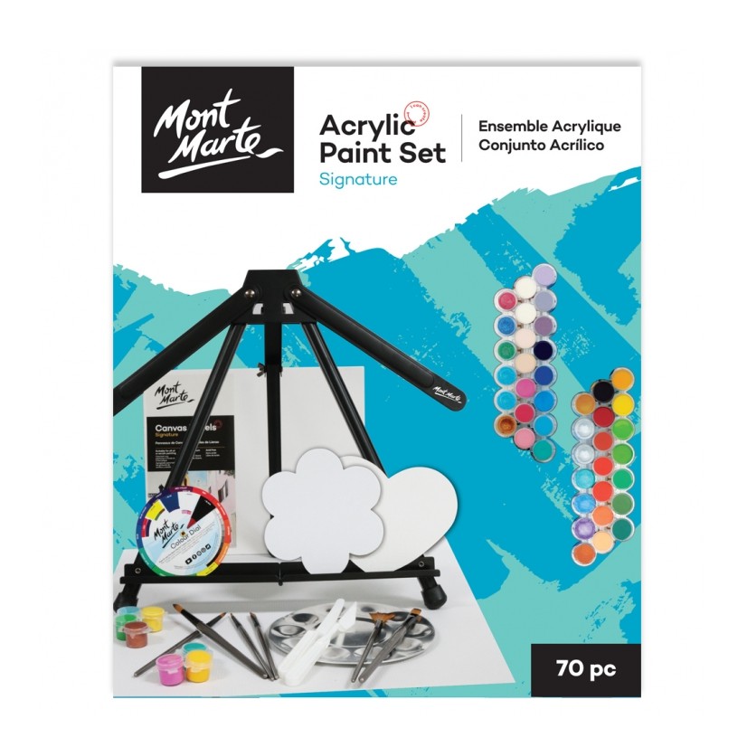Set 70 sản phẩm màu acrylic và phụ kiện Mont Marte - Signature Acrylic Paint Set 70pcs