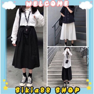 Chân váy dài Ulzzang - Chân váy dài kaki 2 màu đen trắng Sikia Shop