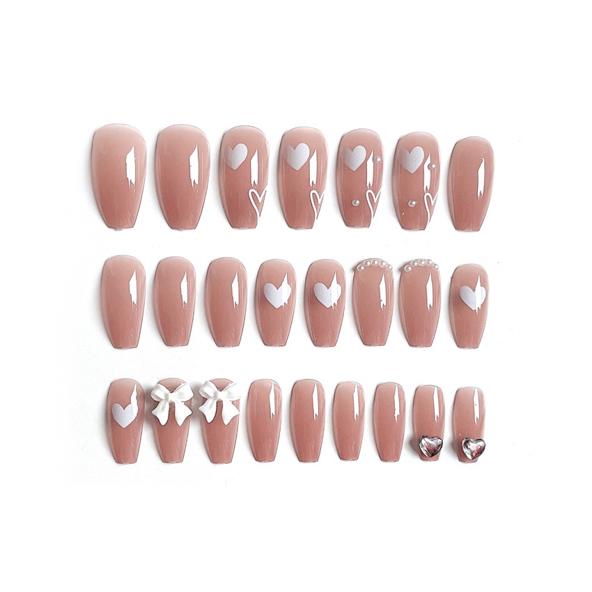 Bộ 24 móng tay giả vintage đính đá đính nơ Jojo X15 móng giả nailbox hotrend kèm keo tự làm tại nhà