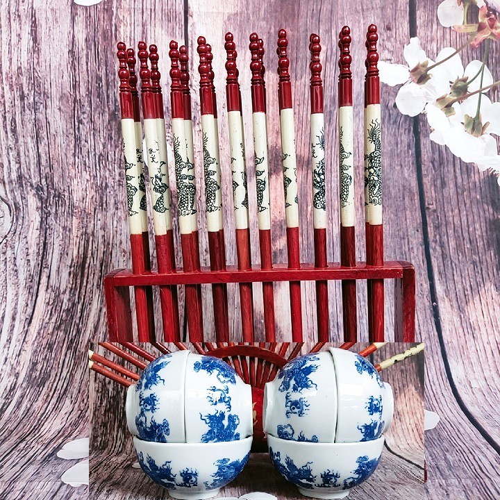 Shop Đa Ngành - Set 10 đôi đũa có giá và 6 bát thờ 100% như hình và video, Đồ thờ cúng gốm sứ Bát Tràng
