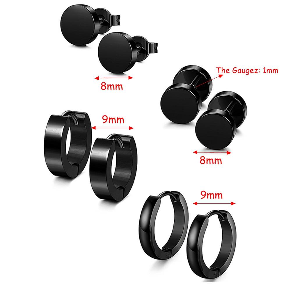 MAXG Set 4 Đôi Khuyên Tai Dạng Thanh Tạ Màu Đen Phong Cách Gothic