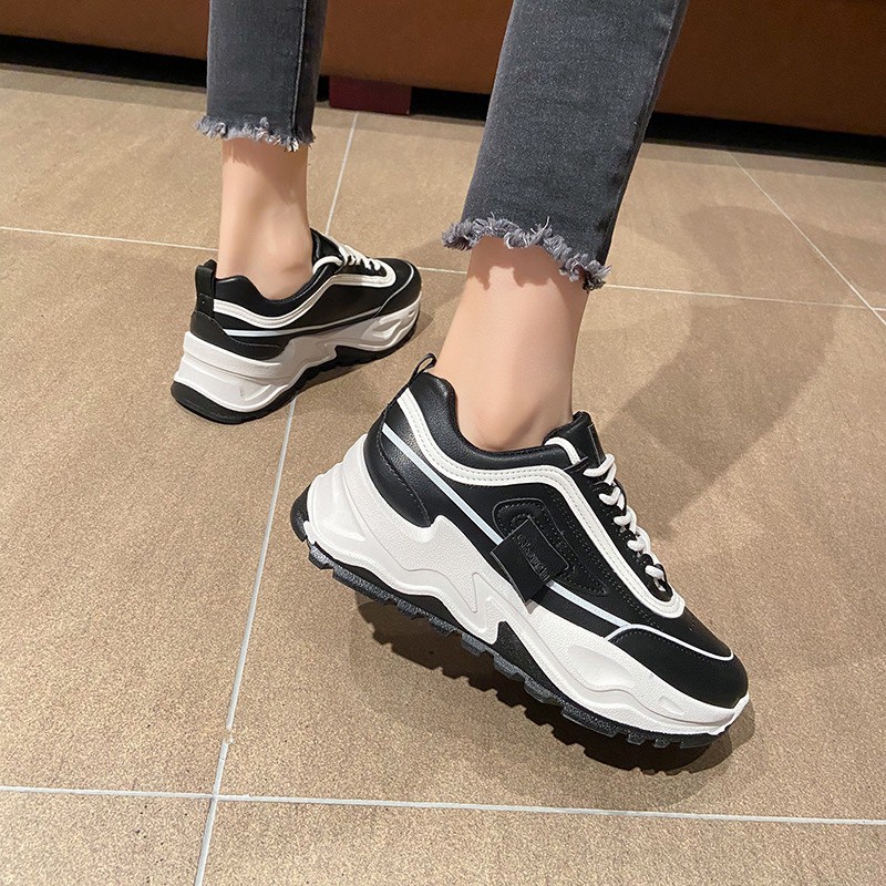 Giày MWC 0561 - Giày Thể Thao Nữ Đế Độn, Giày Thể Thao Da Mềm, Sneaker Đế Cao 5CM Cá Tính