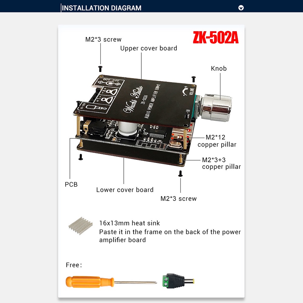 Mô đun khuếch đại âm thanh kỹ thuật số pcbfun ZK-502A/ ZK-1002A kênh 2.0 50W+50W/ 100W+100W