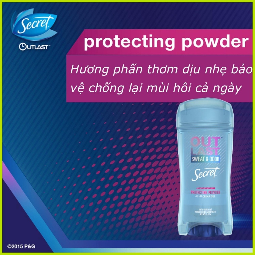 Lăn khử mùi nữ Secret Clear gel 73g Lavender, Outlast Completely Clean, Unscented,Protecting powder