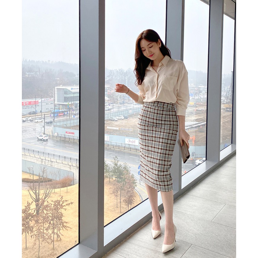 Chân váy sọc caro dài đẹp thanh lịch (CAO CẤP only KR)  KRFASHION chân váy công sở kẻ sọc dài caro Hàn Quốc đẹp SK102 | BigBuy360 - bigbuy360.vn