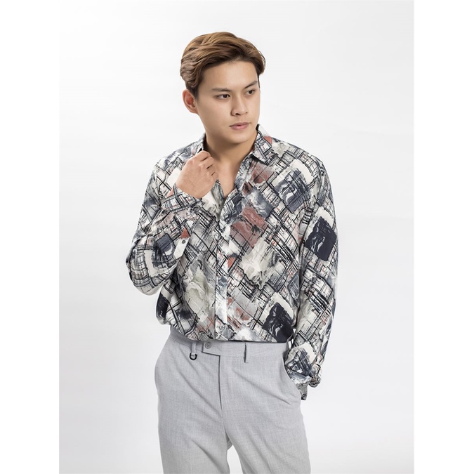 Áo sơ mi nam dài tay Aristino họa tiết châu Âu,vải mềm mướt, from rộng ALSM0509