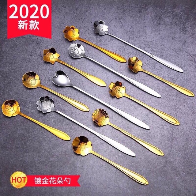 Set 8 thìa hoa vàng 8 hình hoa khác nhau cực đẹp.