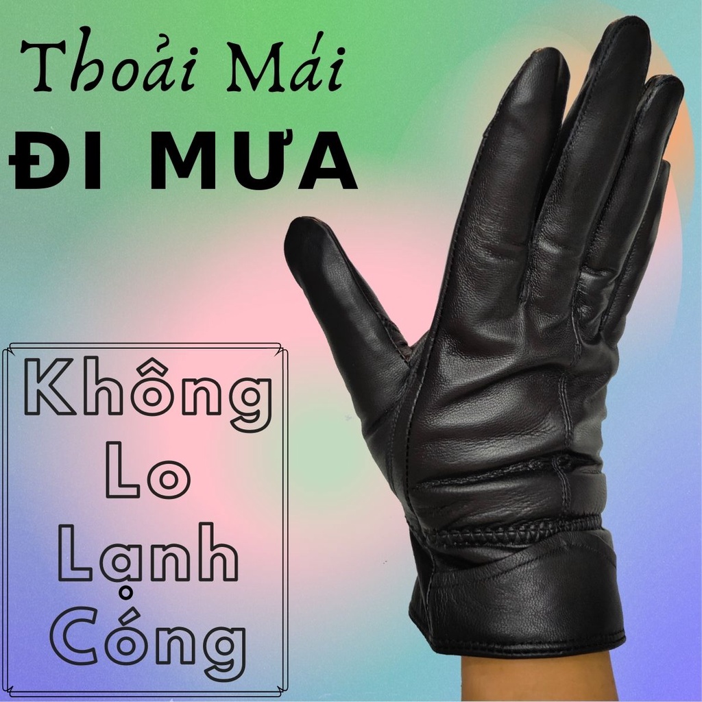 Găng Tay Da Cừu Nam Mỏng Nhẹ Lót Lông Cảm Ứng, Không Bong Nổ  - Bảo Hành Da Thật 3 Năm - Đi Mưa Thoải Mái Dễ Lái Xe M115