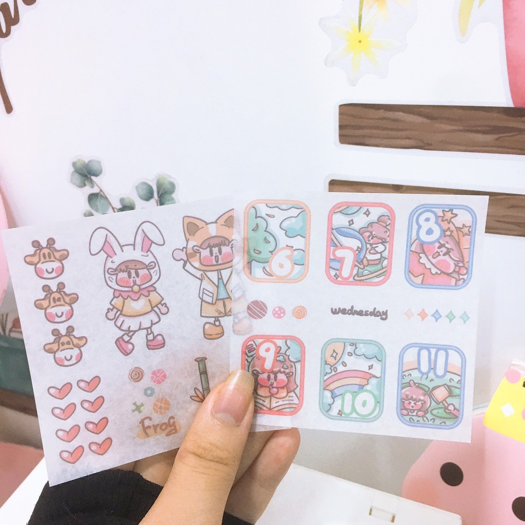 Hộp Sticker Cute Dễ Thương Quà Tặng Gồm 200 Stickers Hình Dán Trang Trí Sổ Tay Shop Có Nhiều Mẫu Washi Chiết