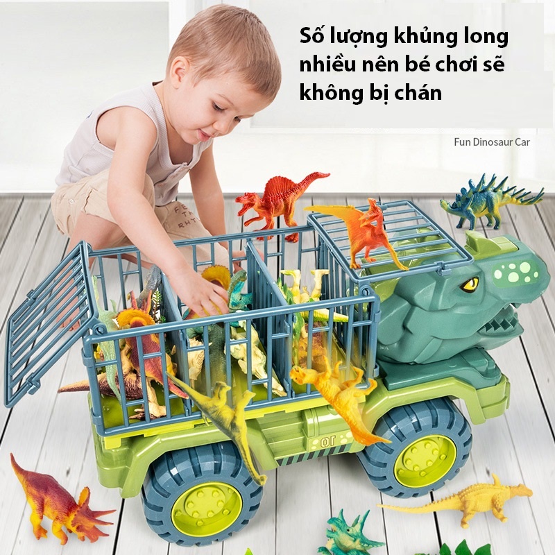 Đồ chơi xe ô tô chở khủng long BBS cỡ lớn trẻ em, bộ đồ chơi nhiều con khủng long