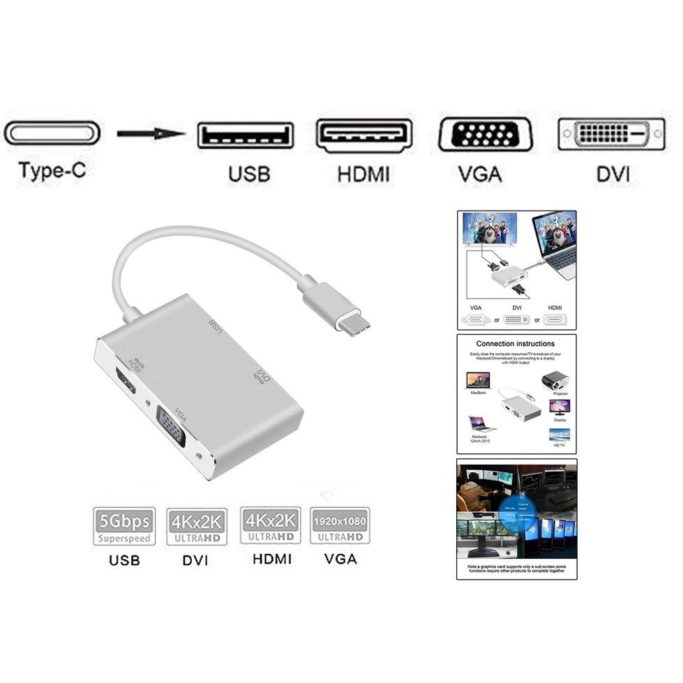 Cáp Chuyển Type-C ra HDMI, VGA, DVI, USB 3.0