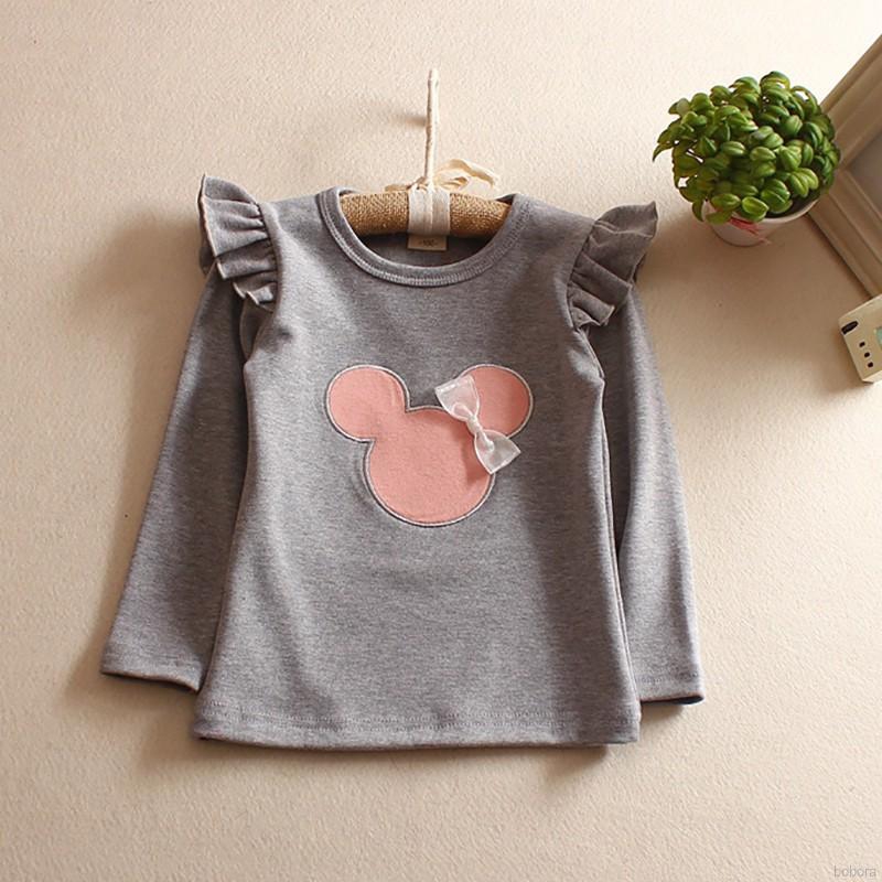 Áo thun tay dài cổ tròn họa tiết hoạt hình đáng yêu cho bé gái