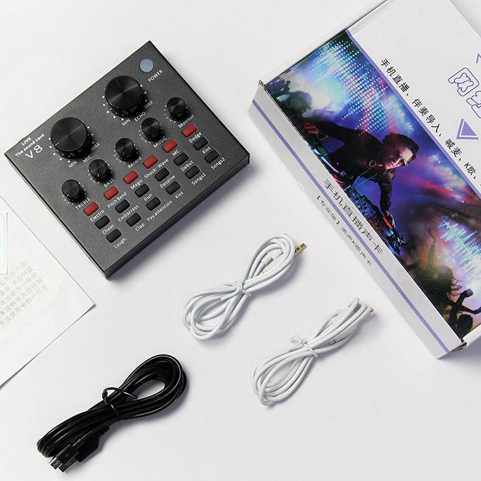 Combo Sound card V8 và Mic Woaichoang BM-800 + Tặng tai nghe siêu trầm - Hàng nhập khẩu