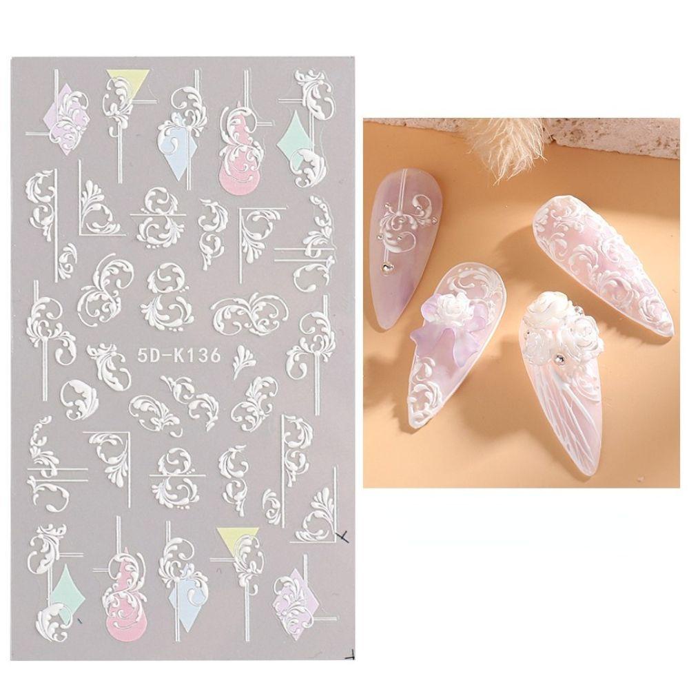 OCEANMAP Miếng Dán Trang Trí Móng Tay 5D Màu Trắng Xinh Xắn