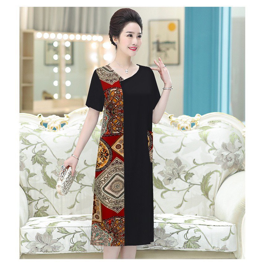 Sang Chảnh - Đầm Suông Lụa Trung Niên Nữ Đẹp Phối Màu Cao Cấp Bigsize Tặng Mẹ U50 U60 3326 3328