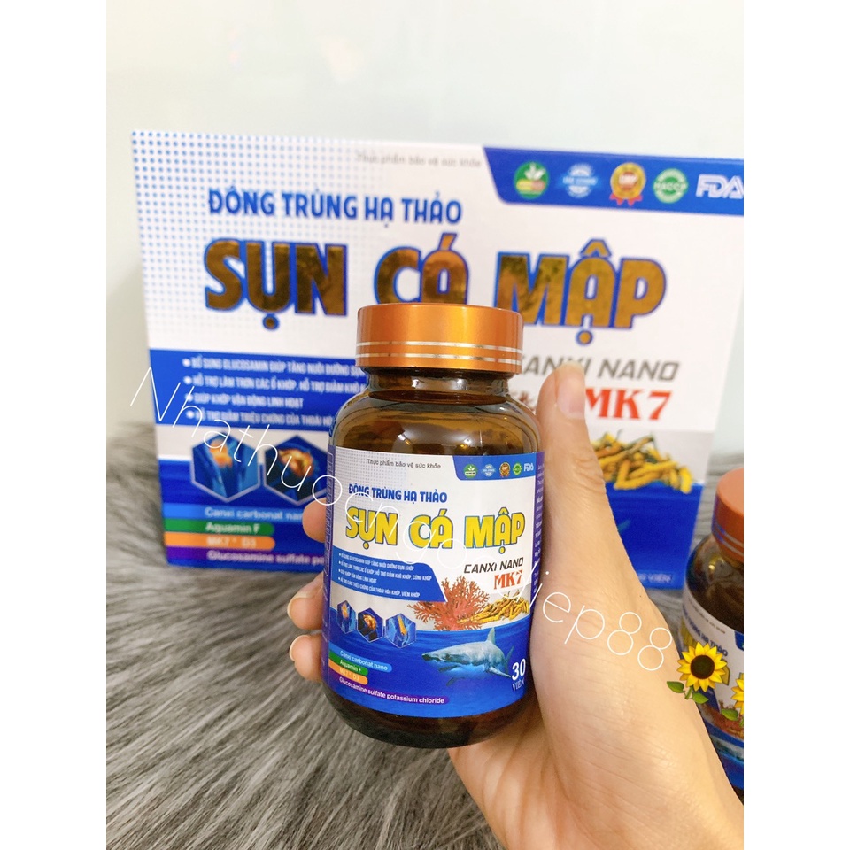 Viên uống Đông trùng hạ thảo sụn cá mập Canxi nano MK7  - Hộp 2 lọ x 30 viên