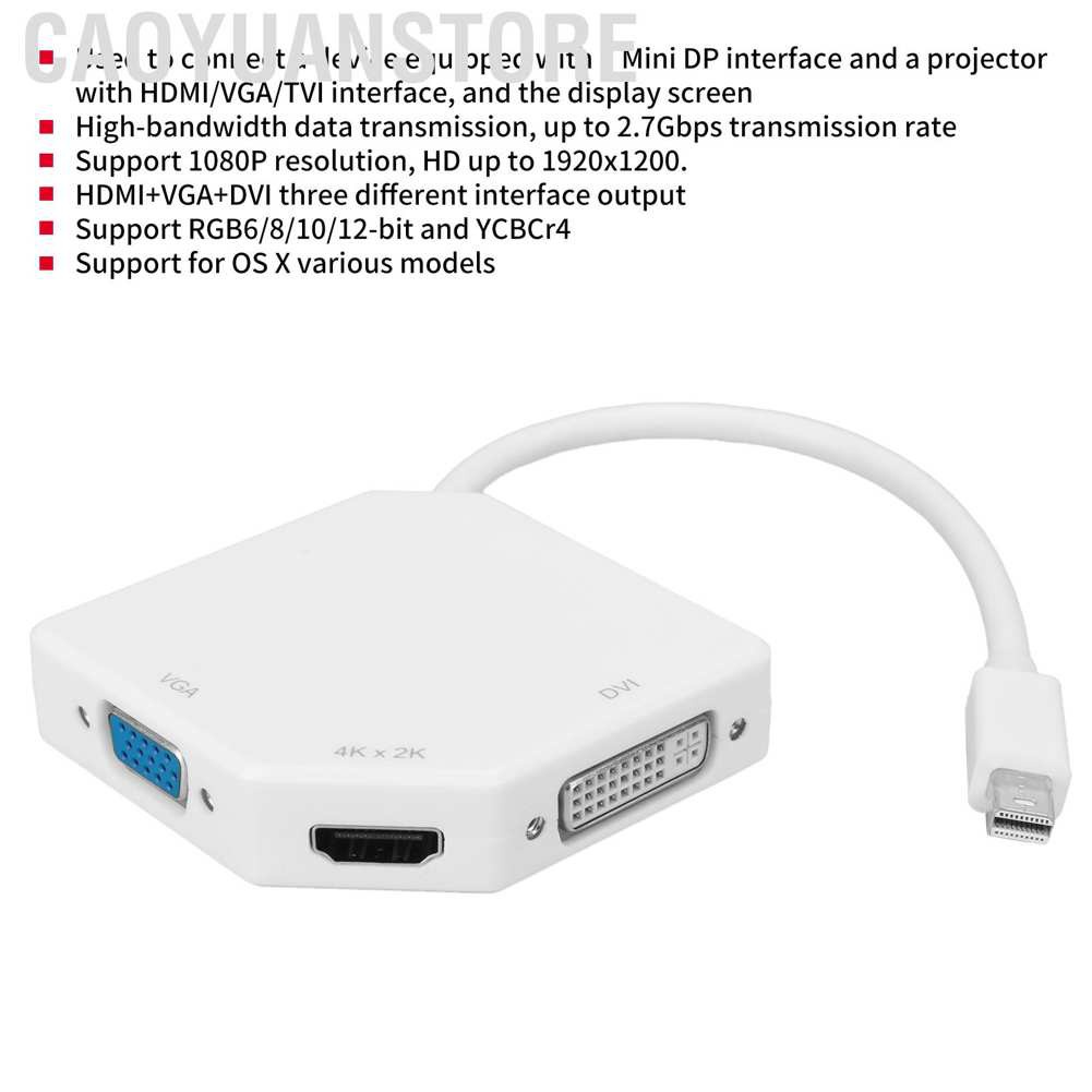 Caoyuanstore Mini DP to VGA/HDMI/DVI Conveter 3 In 1 1080P Video Electronic Adapter White B0404