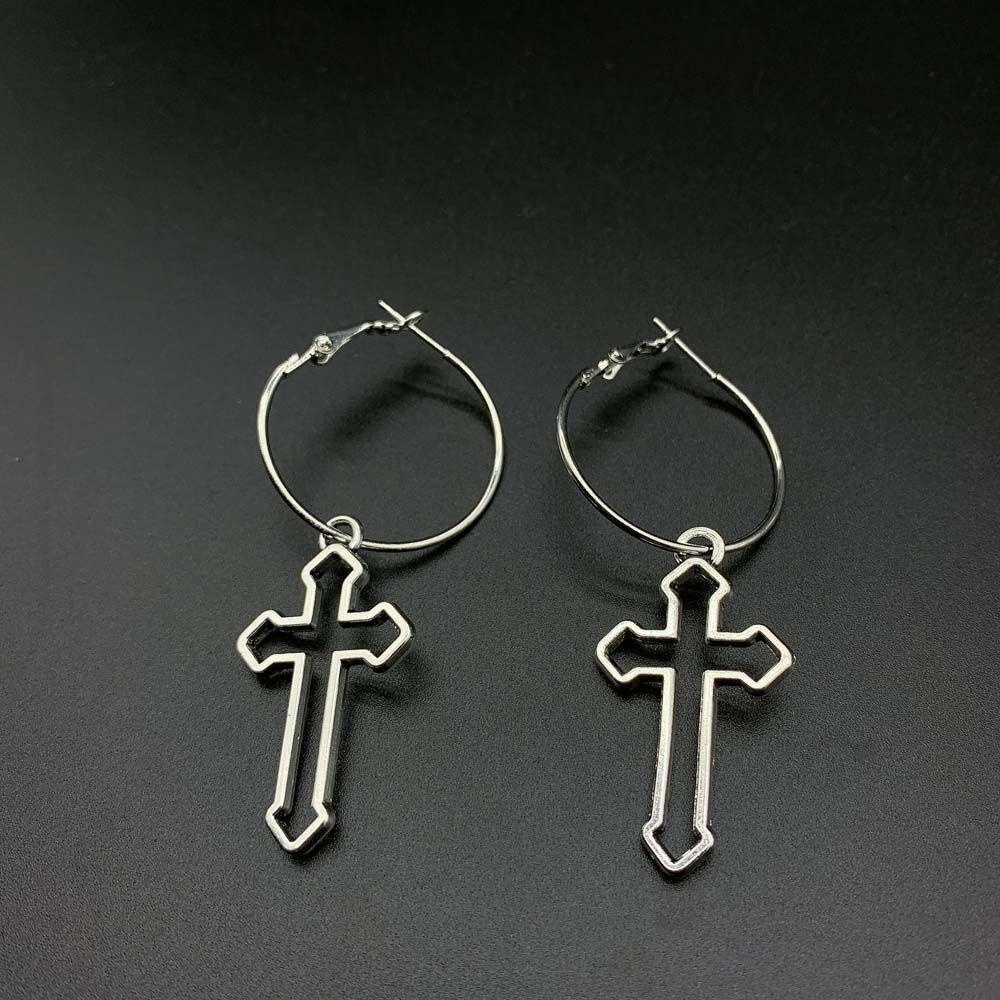 Mxgoods Khuyên Tai Tròn Mặt Thánh Giá Bằng Hợp Kim Dầu Khô Nhanh Phong Cách Gothic Tối Giản Cho Nam Và Nữ