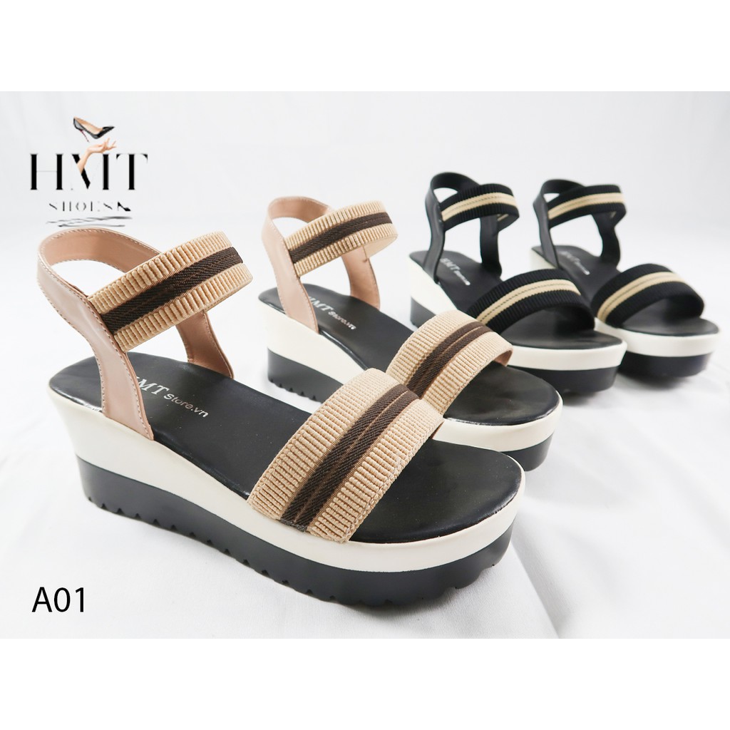 Sandal đế xuồng quai sọc ngang thời trang HMTSHOES A01