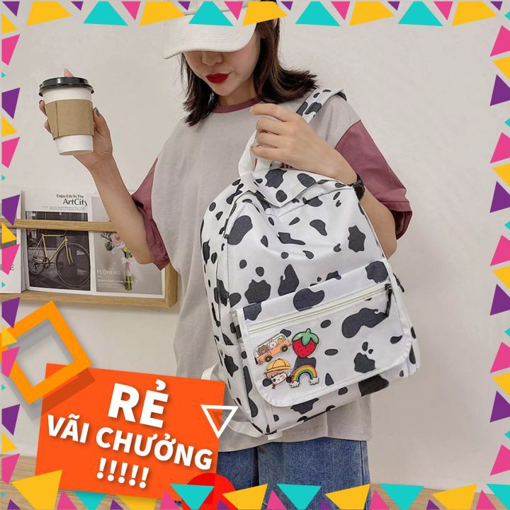 Tn188_Balo bò sữa đi học đi du lịch siêu kute chất liệu vải Canvas cao cấp