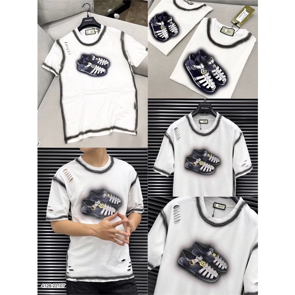 Áo Phông Nam GC Rách Nhẹ Net Căng - Áo Thun Nam GC Viền Đen Siêu Net