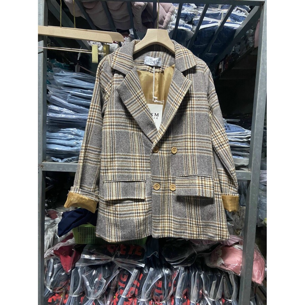 Áo dạ kẻ nâu vắn tay hottren 2022, hàng quảng châu cao cấp với thiết kế sang trọng, lịch sự