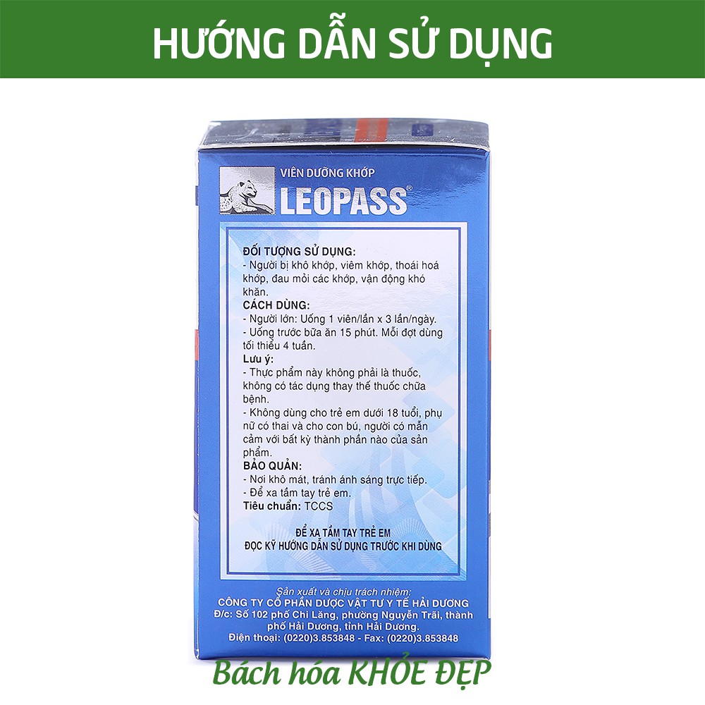 Viên dưỡng khớp Leopass hỗ trợ giảm triệu chứng viêm khớp - Chai 60 viên