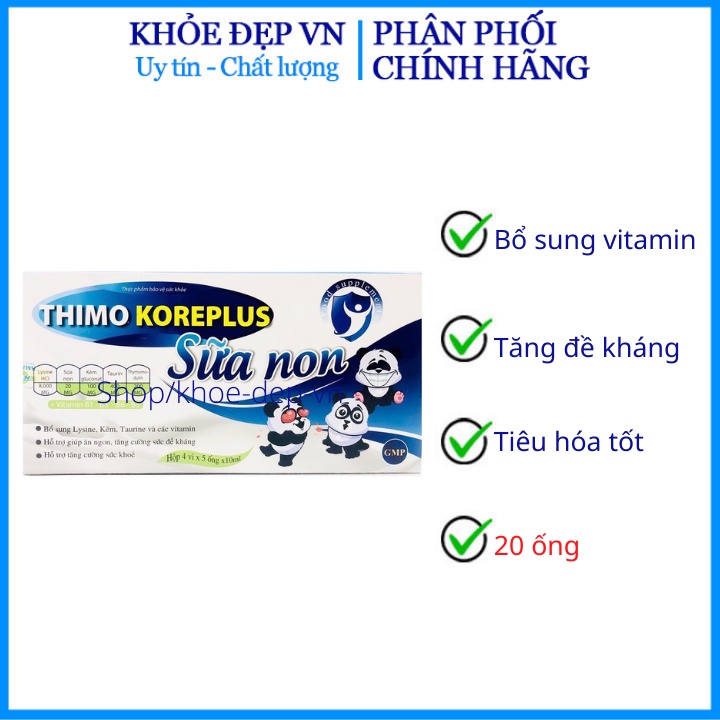 Tăng sức đề kháng cho bé Thimo Koreplus sữa non hỗ trợ tiêu hóa, giúp ăn ngủ ngon – Hộp 20 ống