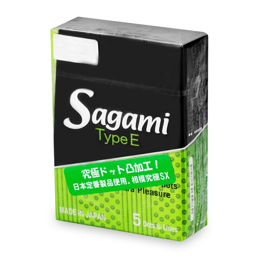 Bao cao su Sagami Type E lằn thắt và chấm gai hộp 5 chiếc Nhật Bản