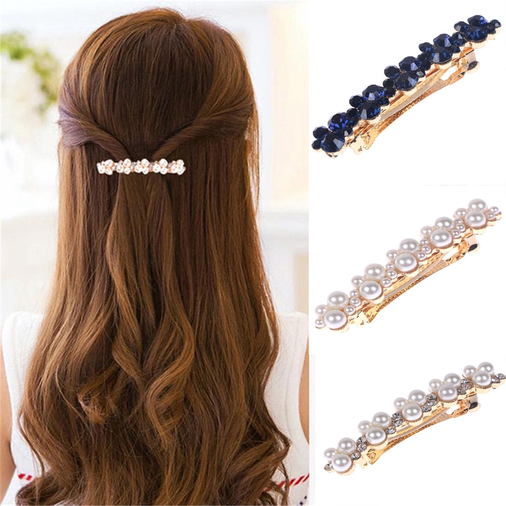 Kẹp tóc đính đá và ngọc trai giả phong cách Hàn Quốc thanh lịch dành cho nữ