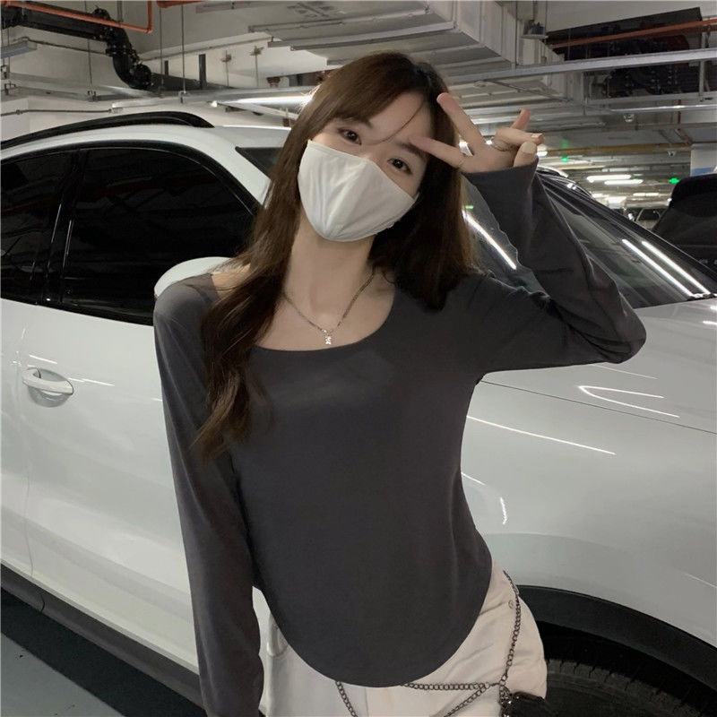 Áo Thun Trơn Tay Dài Dáng Ôm Quyến Rũ Trẻ Trung Cho Bạn Gái