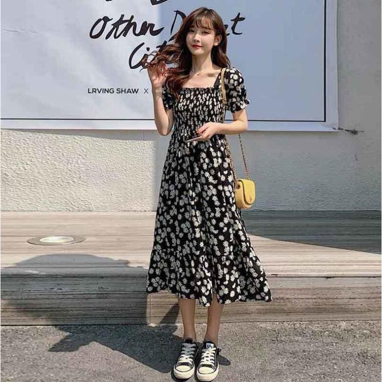 Đầm Chiffon In Hoa Cúc Nhỏ Thời Trang Mùa Hè 2021 Cho Nữ