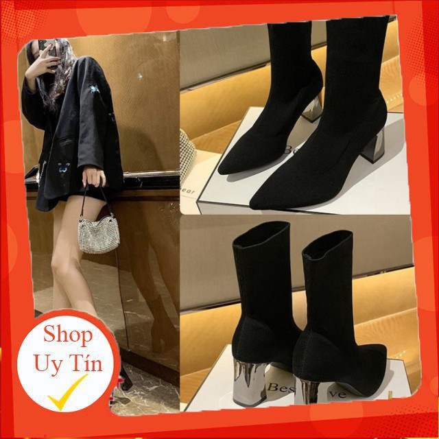 Boot len nữ ❤️Loại 1❤️ Boot len Cao Cổ Gót Gương Quảng Châu -Hàng nhập khẩu