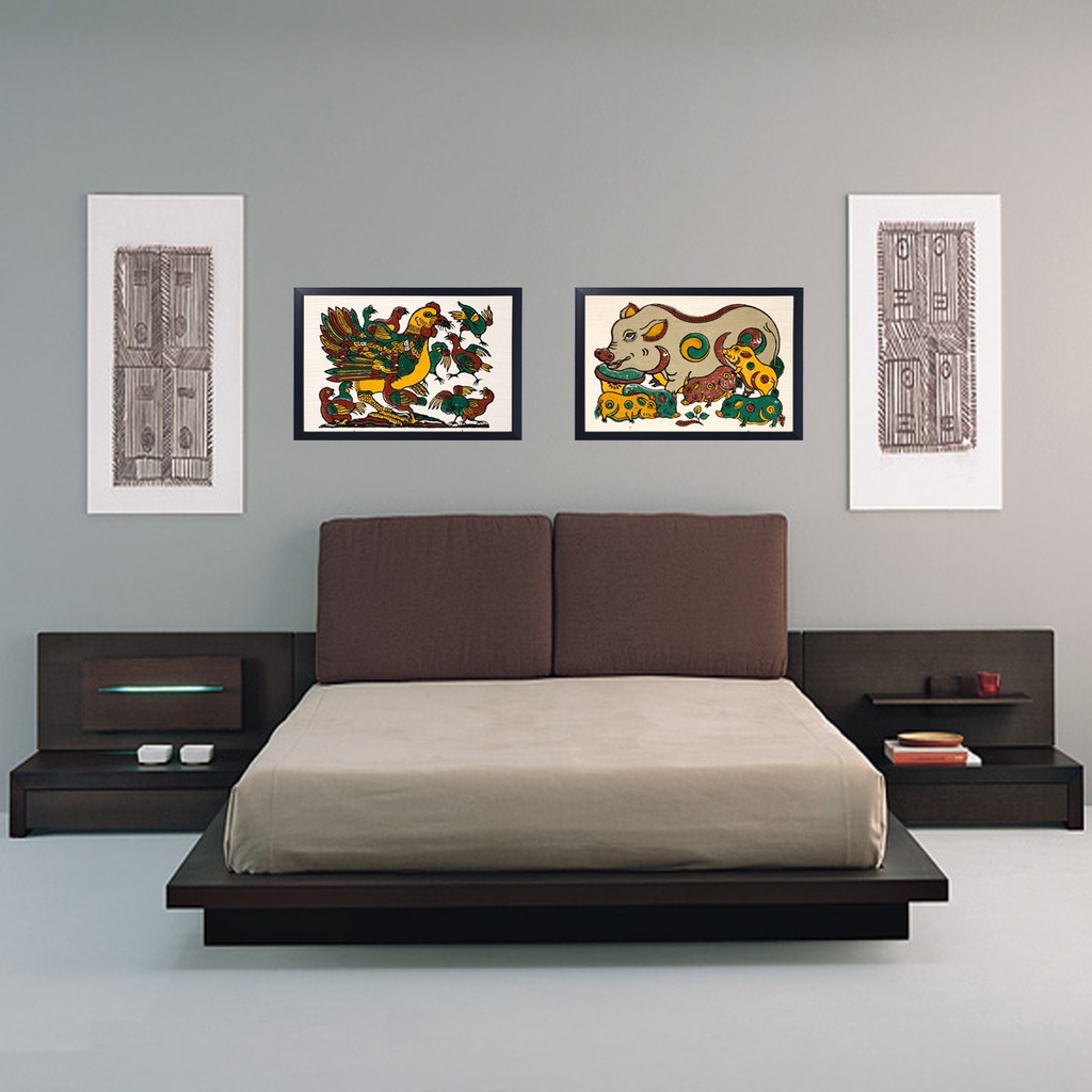 Tranh Đông Hồ, Bức Đàn lợn, lợn đàn  trang trí nhà cửa hàng, quán cà phê cafe, phòng khách, trang trí