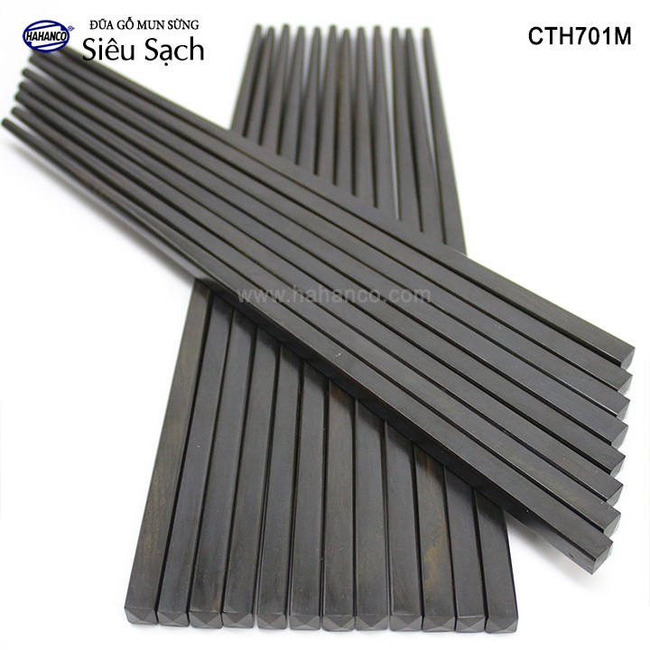 Đũa Gỗ Mun Sừng VIP Vuông Trơn HAHANCO (Hộp 10 Đôi) Gỗ Tự Nhiên Cao Cấp - CTH701MV