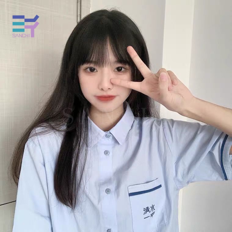 Sanchi Áo Sơ Mi Ngắn Tay Đồng Phục Trường Thái Lan Nano Taboo Thêu Chữ Trung Học Màu Xanh Nhạt-