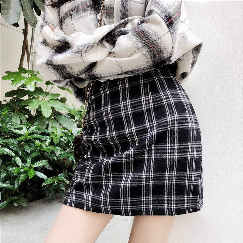 Chân váy ngắn lưng cao kẻ caro chất cotton mềm mịn, Chân váy chữ A thời trang ulzzang Hàn Quốc CV02 - Peyy Clothing