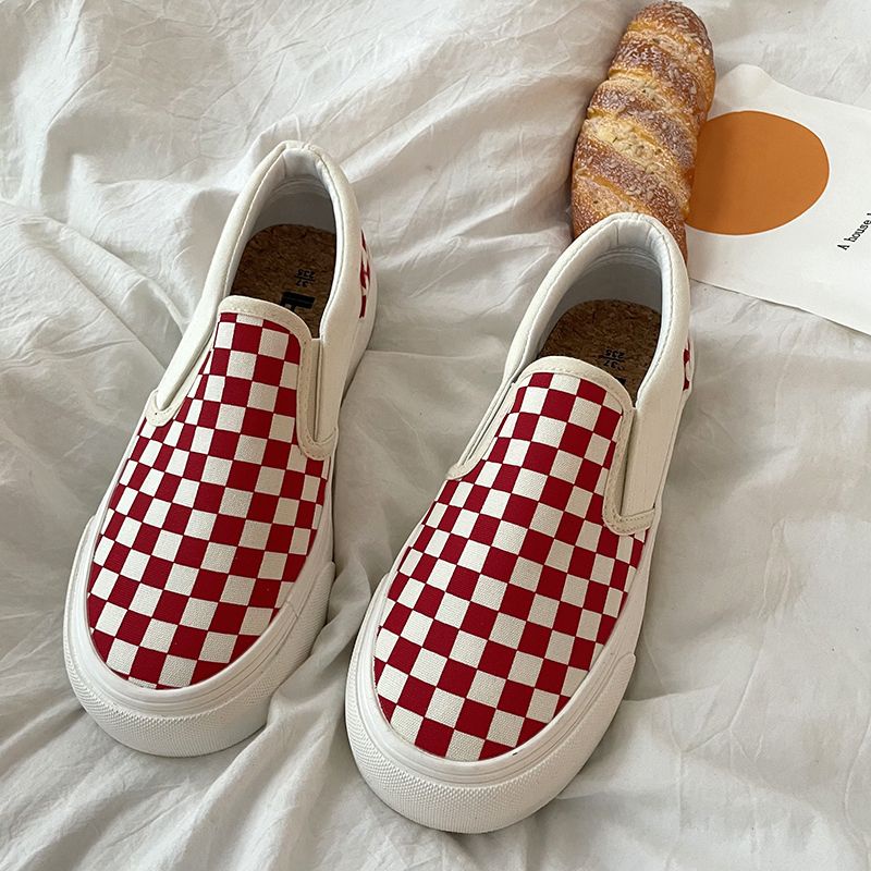 Giày slip on caro đế dày 4cm, có ảnh thật