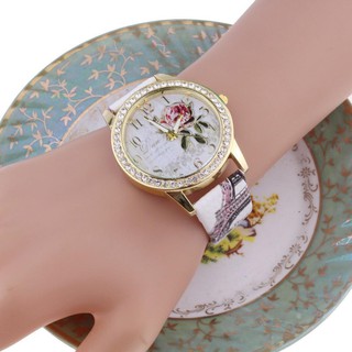 Đồng hồ nữ Dan đính đá dây da khóa cài phong cách Hàn Quốc