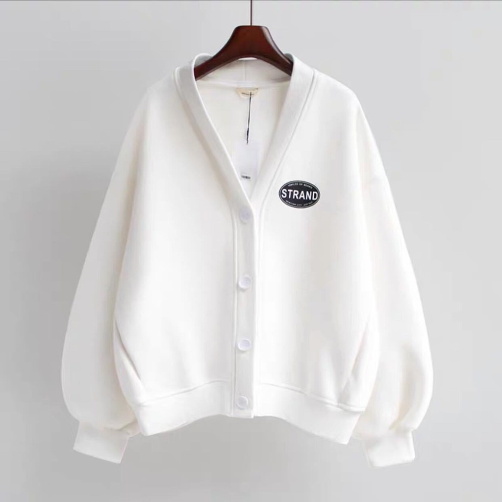 Áo Cardigan Có Khuy Cài Bo Tay STRAND 2 Màu Đen Trắng Dáng Rộng | BigBuy360 - bigbuy360.vn