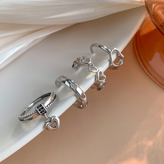 iF YOU Set 4 Nhẫn Bạc Hàn Quốc Hình Trái Tim Cổ Điển Cho Nữ