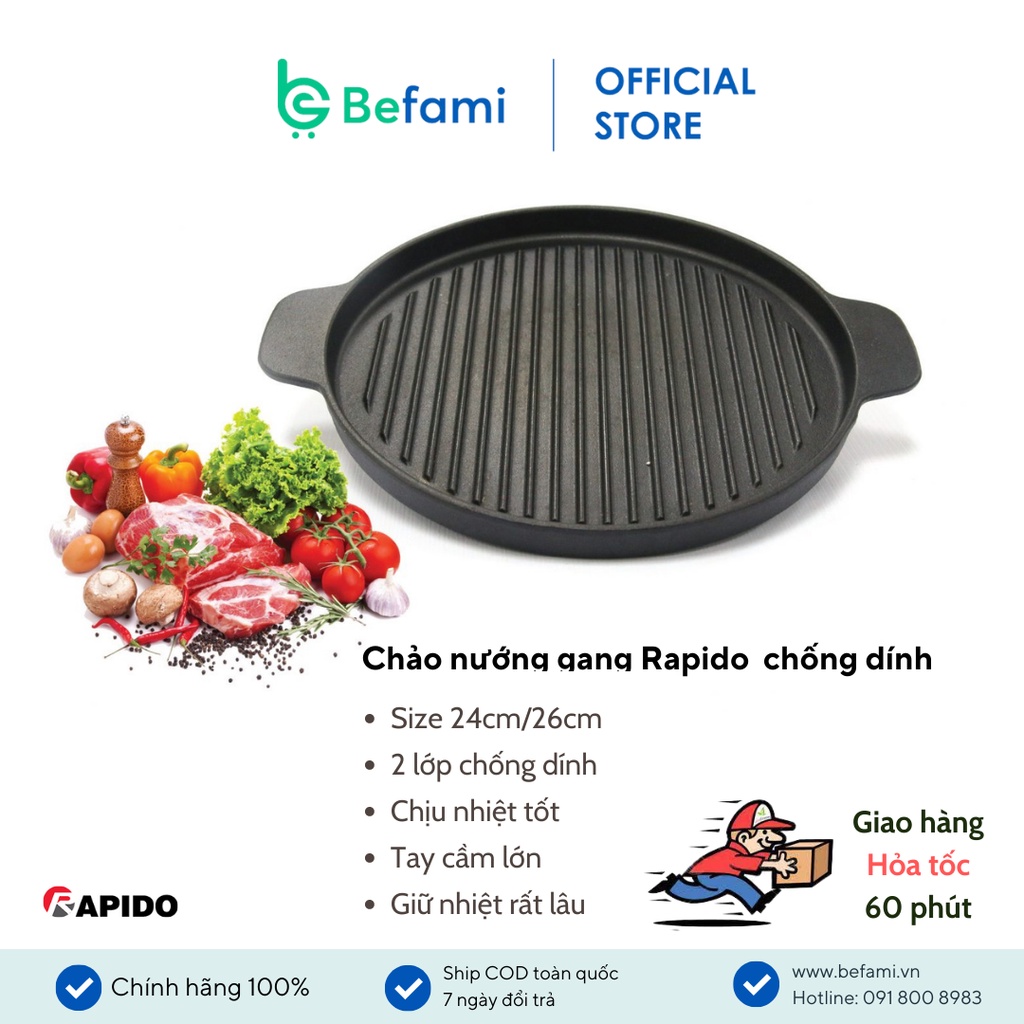 Chảo nướng gang bếp từ chống dính Rapido RG24-RF tròn, tản nhiệt đều