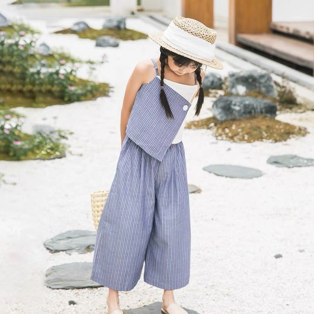 Set Đồ 2 Món Gồm Áo Hai Dây Và Quần Dài Họa Tiết Kẻ Sọc Dành Cho Bé Gái Từ 3 Đến 4-5 Đến 6 Đến 7 Đến 8 Đến 9-10 Đến 11-12 Tuổi