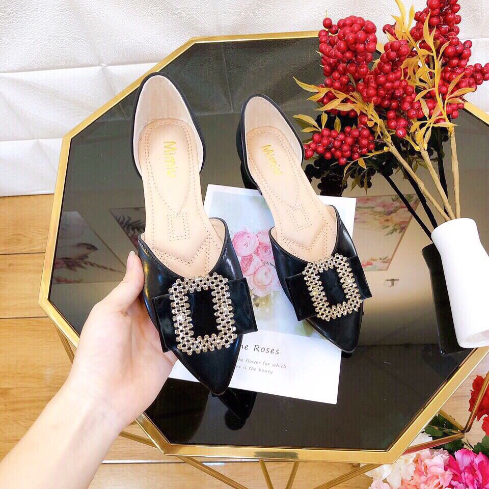 Giày búp bê nữ thời trang, sục nữ mang êm chân da bóng mũi nhọn chuẩn size từ 35-40 gót cao 2p màu vàng | BigBuy360 - bigbuy360.vn