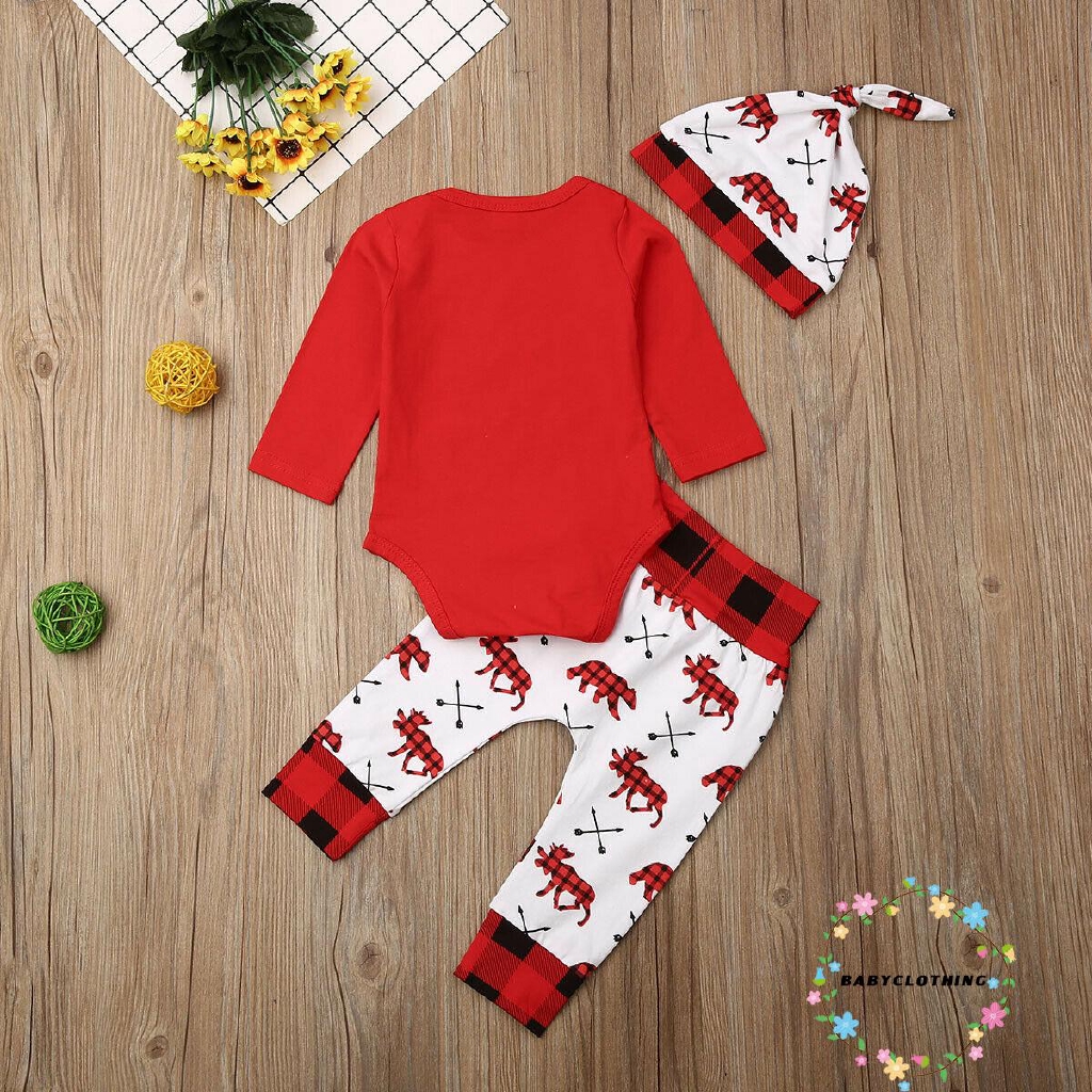 Set đồ liền thân + Quần dài + băng đô họa tiết chữ My First Christmas đáng yêu cho bé