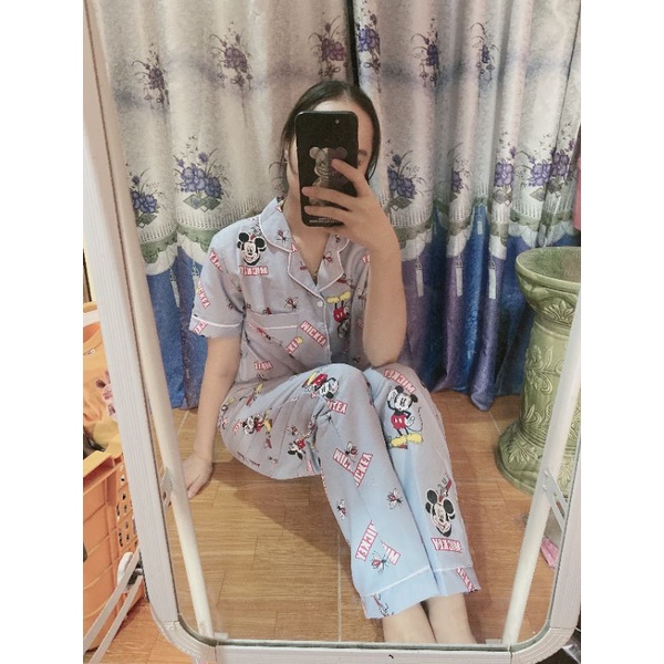 Bộ Pyjama kate thái loại 1 tay cộc quần dài