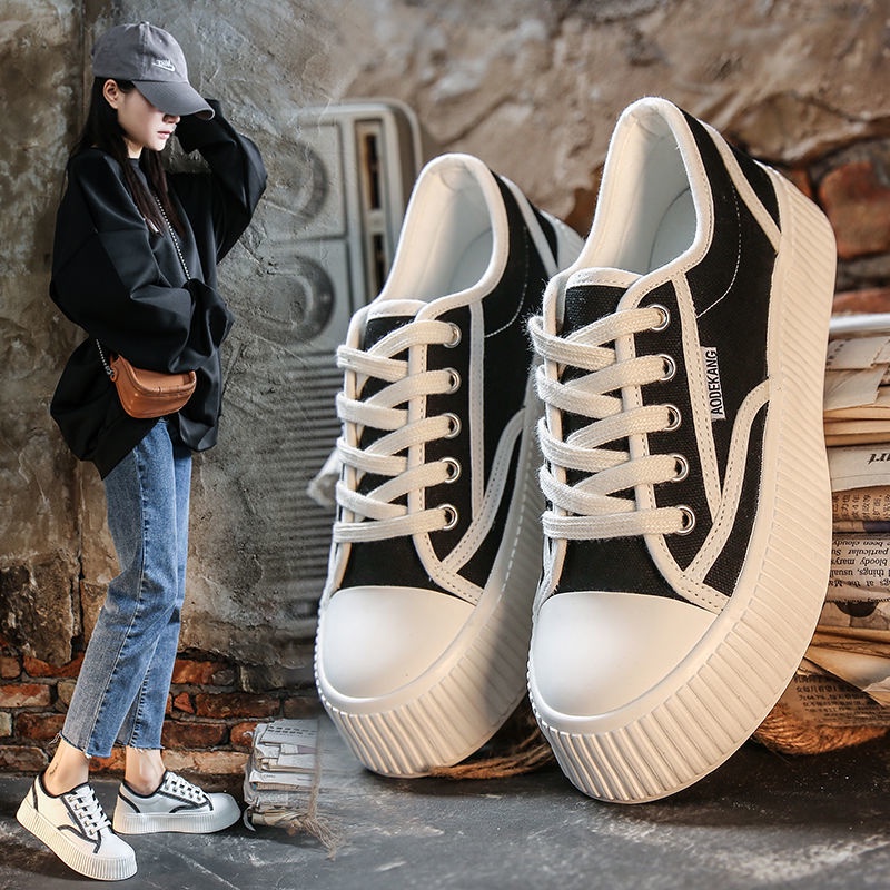 Giày Thể Thao Vải Canvas Đế Dày Tăng Chiều Cao Kiểu Chanel Thời Trang Mùa Xuân 2022 Cho Nữ